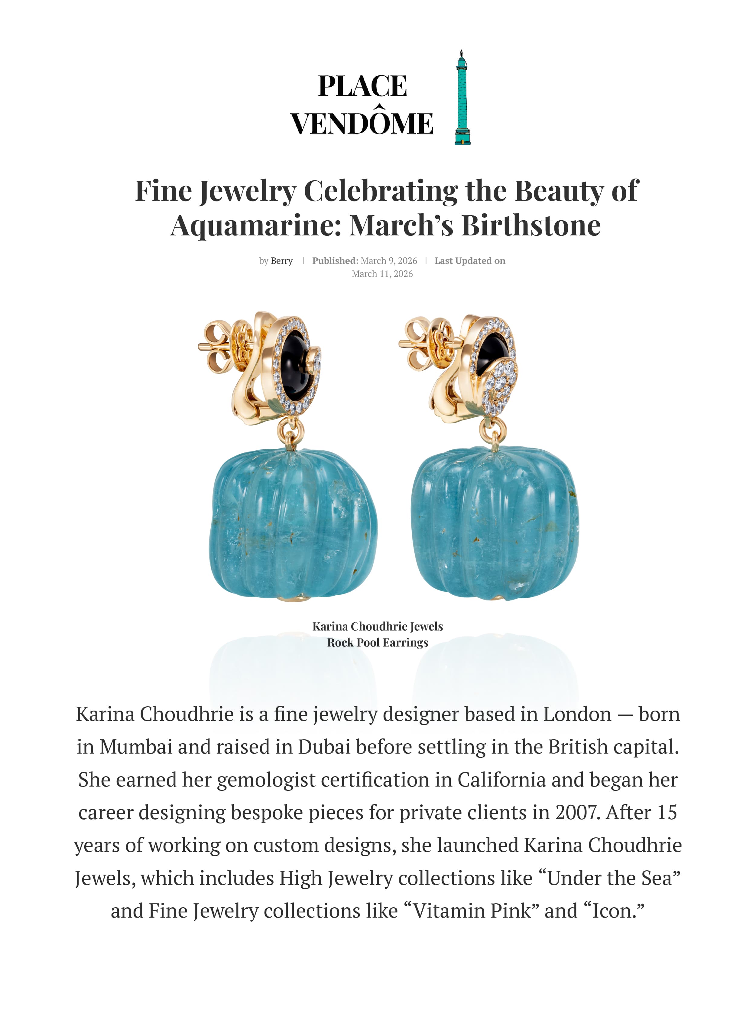 Fine Jewelry Celebrating the Beauty of Aquamarine: March's Birthstone